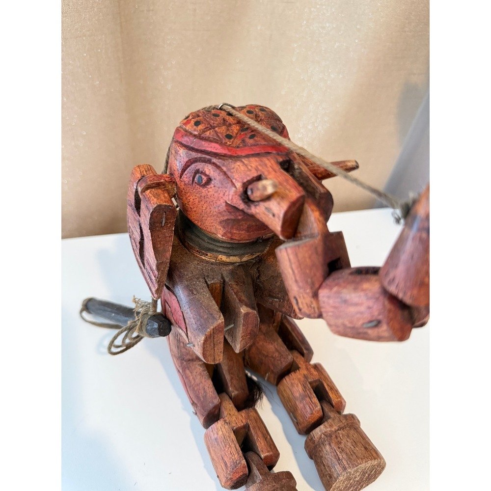Vintage Hand Carved Wooden Elephant Marionette String Puppet Folk Art Jointed